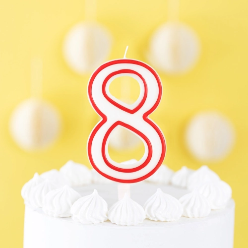 Lumânare aniversară în formă de cifră 8 – contur roșu, XL 13 cm
