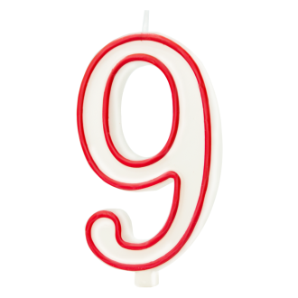 Rojstnodnevna sveča v obliki števila 9 – rdeč rob, 13 cm