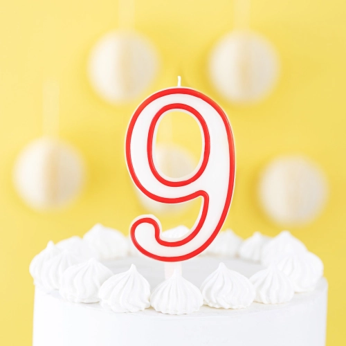 Szülinapi gyertya 9-es szám alakban – piros szegéllyel, XL 13 cm