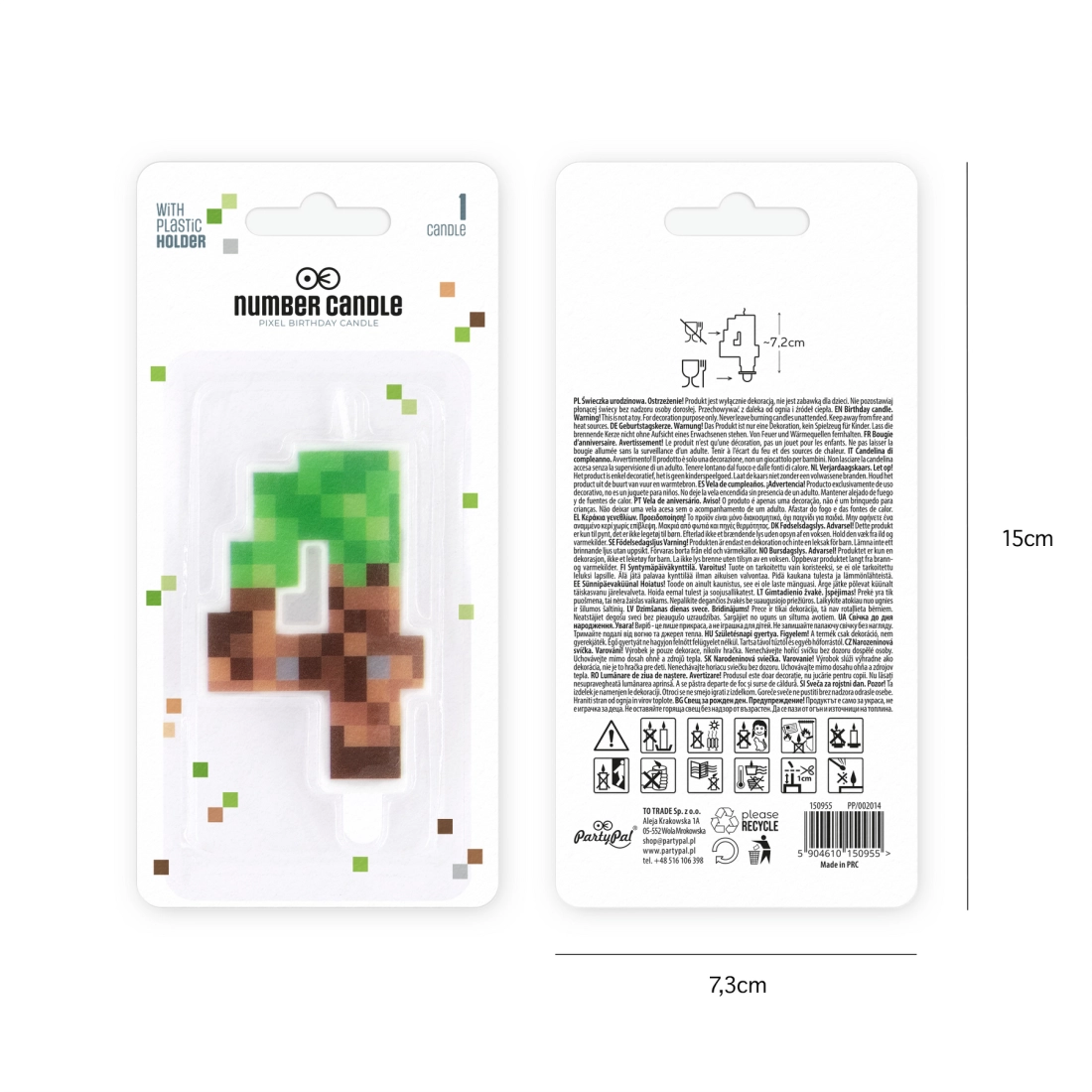 Lumânare pentru tort de ziua de naștere Minecraft, cifra 4, 7 cm