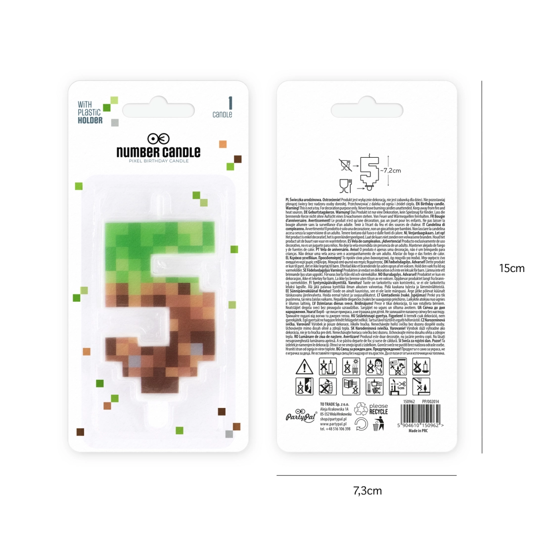 Lumânare pentru tort de ziua de naștere Minecraft, cifra 5, 7 cm