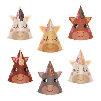 Rojstnodnevne čepice s konji – komplet 6 kosov