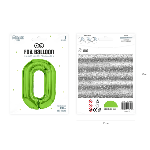 Szülinapi szám lufi 0, zöld, 100 cm Szülinapi szám lufi 0, zöld, 100 cm