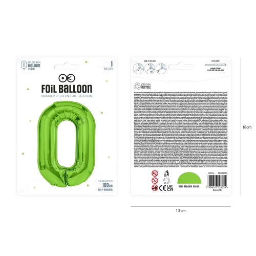 Szülinapi szám lufi 0, zöld, 100 cm