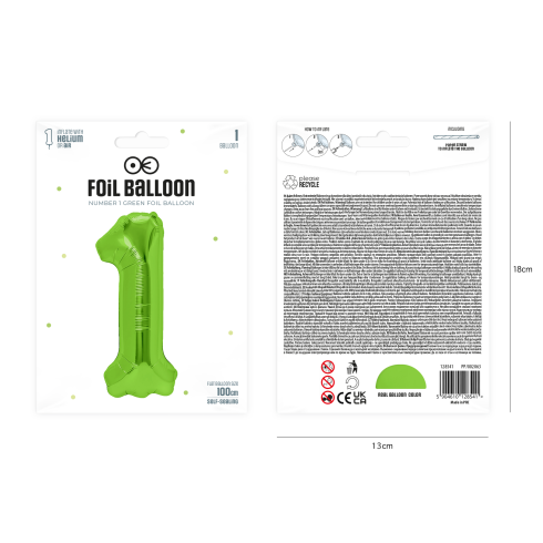 Szülinapi zöld 1-es lufi, 100 cm Szülinapi zöld 1-es lufi, 100 cm