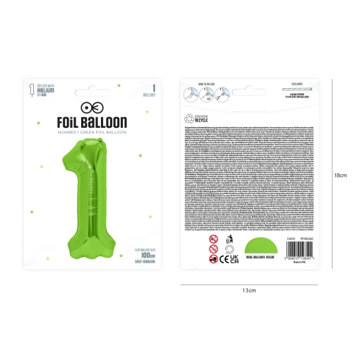 Szülinapi zöld 1-es lufi, 100 cm