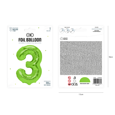 Szülinapi zöld szám lufi 3, 100 cm Szülinapi zöld szám lufi 3, 100 cm