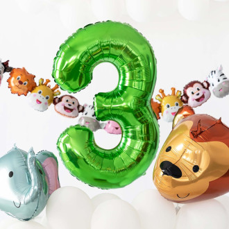 Rojstnodnevni balon številka 3, zelen, 100 cm