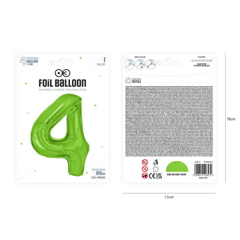 Szülinapi lufi, 4-es szám, zöld, 100 cm Szülinapi lufi, 4-es szám, zöld, 100 cm