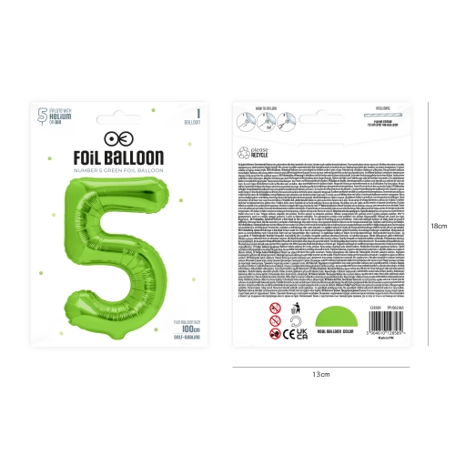Szülinapi zöld 5-ös lufí, 100 cm