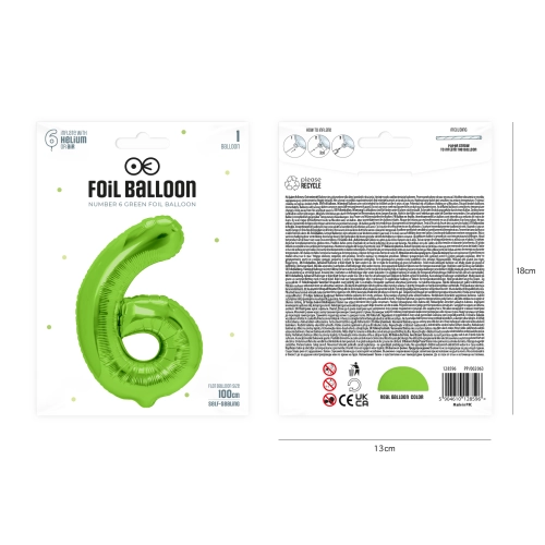 Zöld születésnapi szám lufi 6, 100 cm