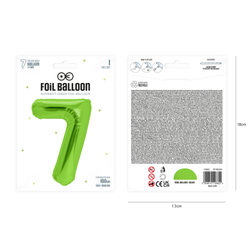 Szülinapi lufi 7-es szám, zöld, 100 cm Szülinapi lufi 7-es szám, zöld, 100 cm