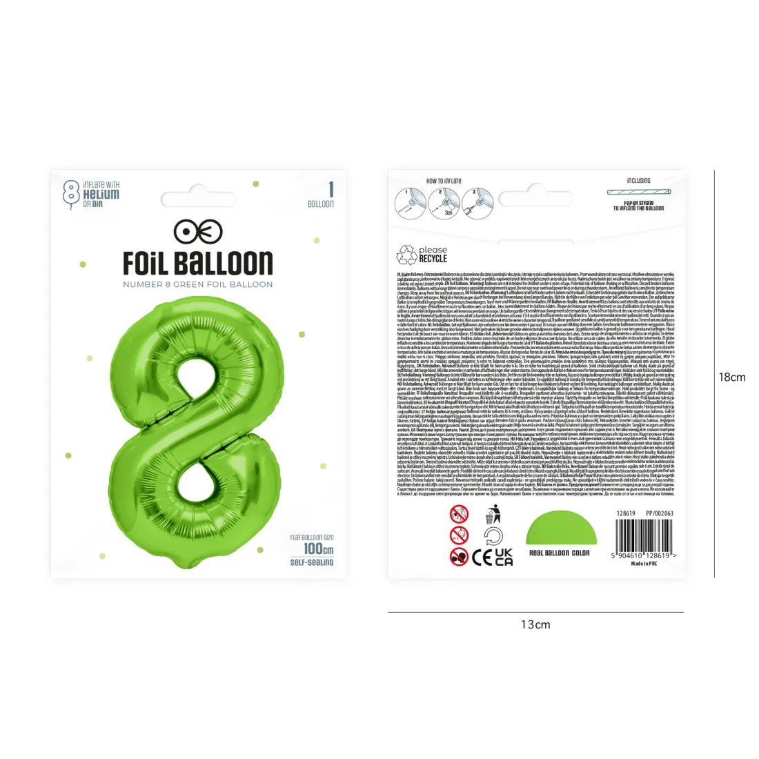 Zöld színű 8-as szülinapi lufi, 100 cm