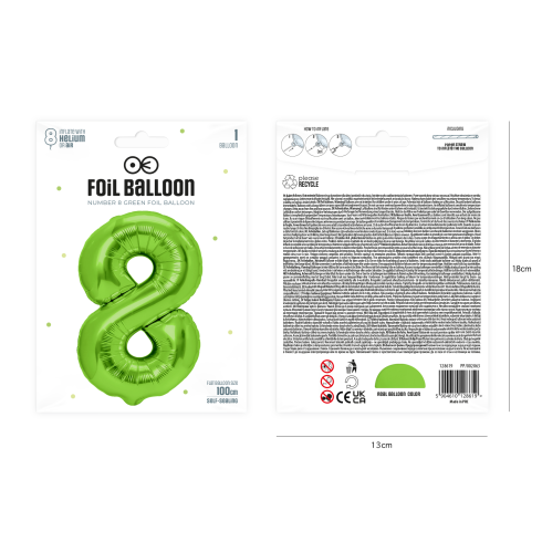 Zöld színű 8-as szülinapi lufi, 100 cm Zöld színű 8-as szülinapi lufi, 100 cm