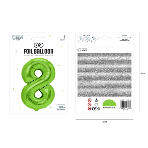 Zöld színű 8-as szülinapi lufi, 100 cm