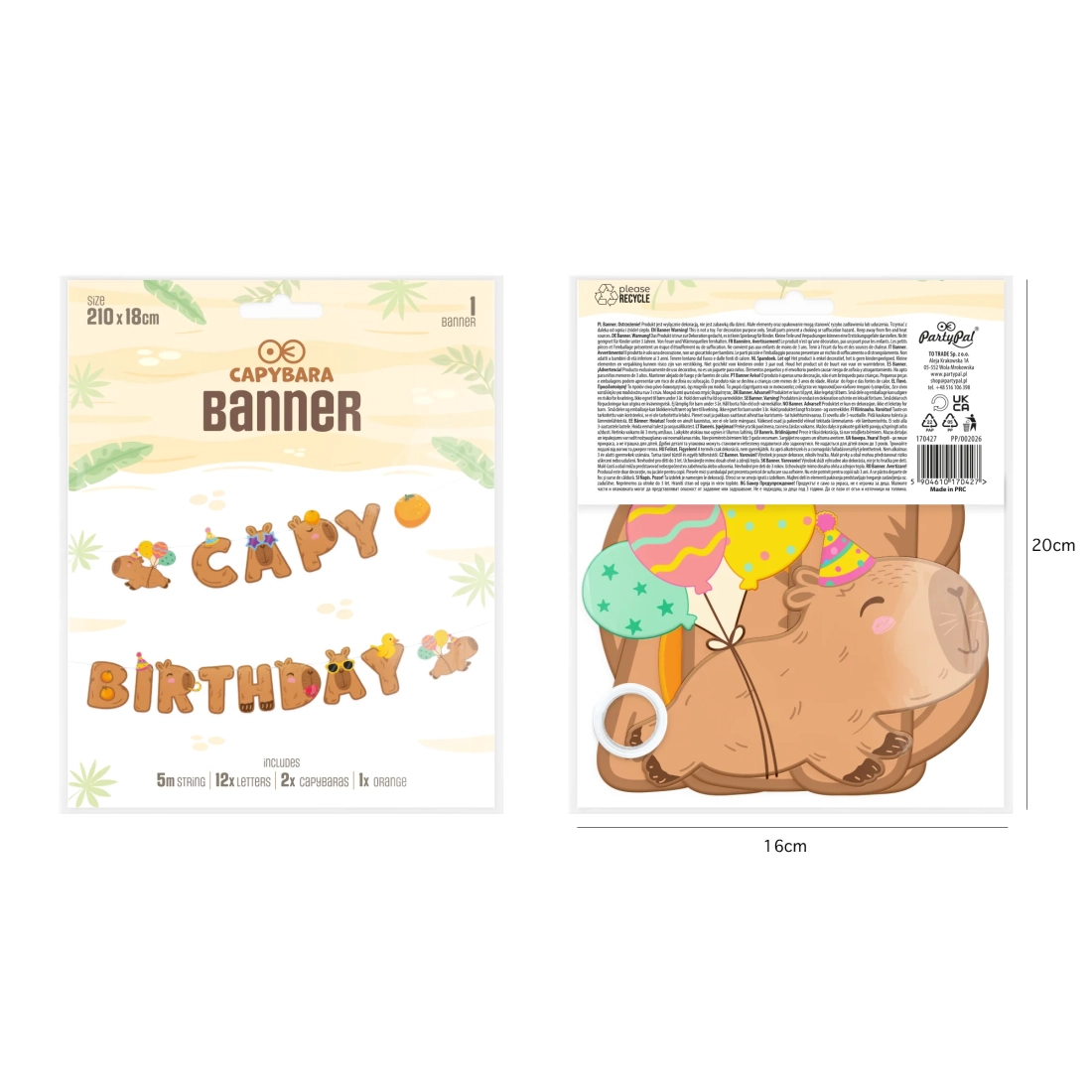 Narodeninový banner Capy Birthday Kapibara 210x18 cm