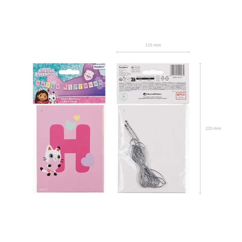 Banner de aniversare Happy Birthday Gabby’s Dollhouse 180 cm