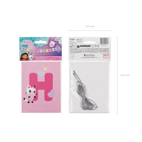 Happy Birthday szülinapi banner – Gabby’s Dollhouse, 180x15 cm