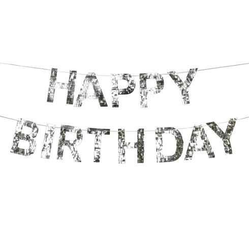Szülinapi banner HAPPY BIRTHDAY ezüst, 2,2 m, fólia betűk