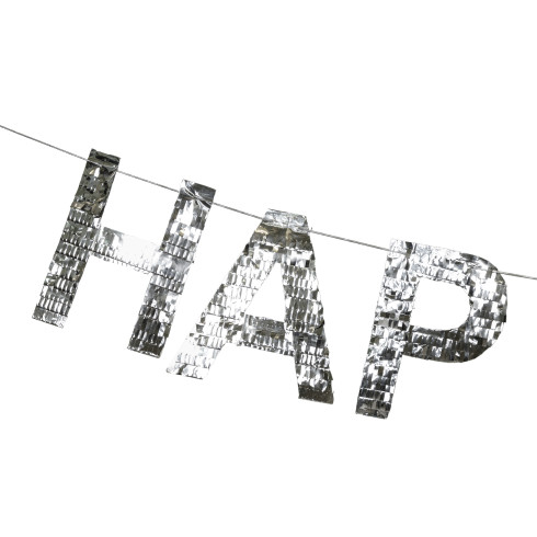 Rojstnodnevni banner HAPPY BIRTHDAY srebrn, 2,2 m, folijske črke
