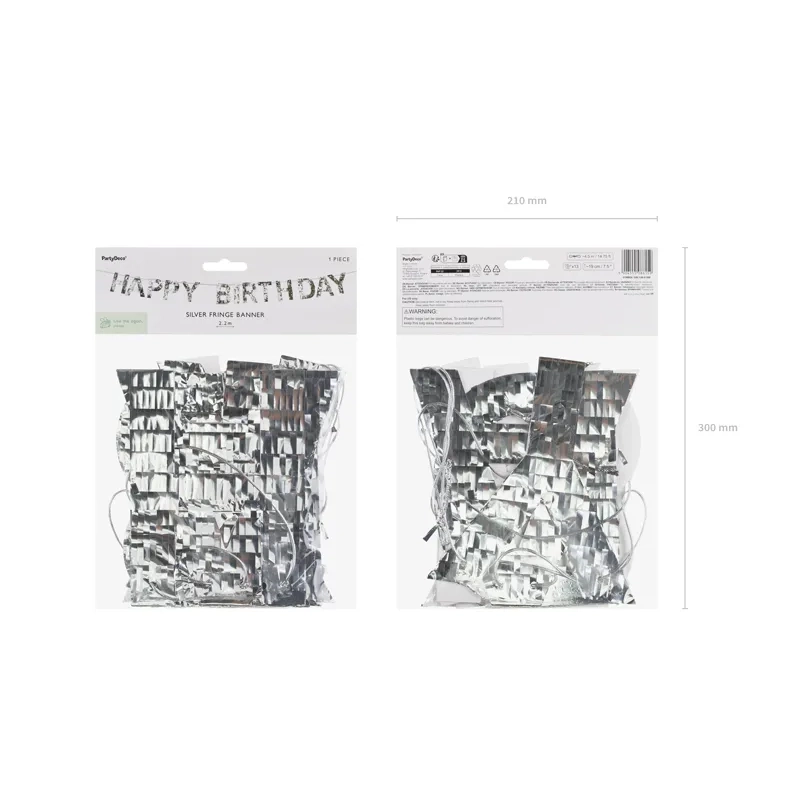 Banner de aniversare HAPPY BIRTHDAY, argintiu, 2,2 m, litere din folie