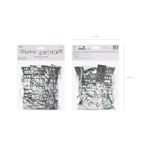 Rojstnodnevni banner HAPPY BIRTHDAY srebrn, 2,2 m, folijske črke