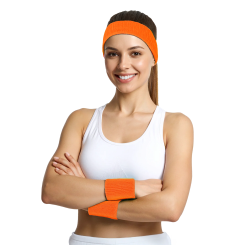 Neonski športni trakovi za zapestje in naglavni trak za zabavo, oranžen komplet