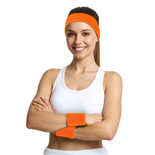 Neonski športni trakovi za zapestje in naglavni trak za zabavo, oranžen komplet