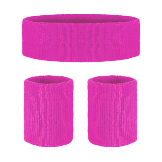 Neon rózsaszín sportos csuklópánt és fejpánt szett bulira