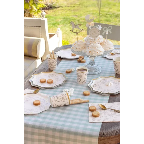 Nemszőtt asztalterítő rácsmintás, zsályazöld, 40x500 cm