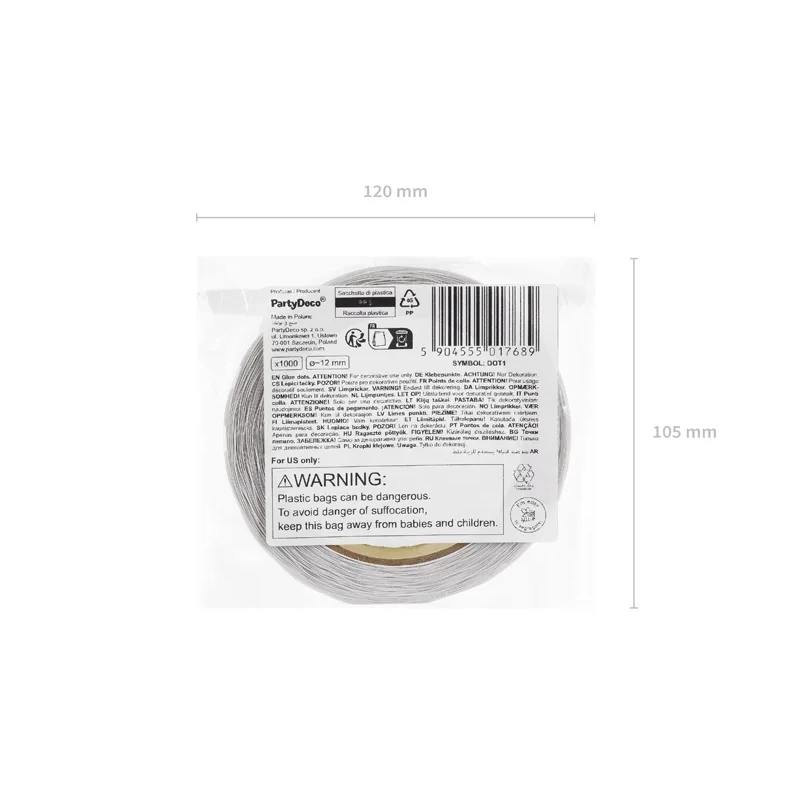 Puncte adezive duble pentru baloane, transparente, 12 mm, 1000 buc.