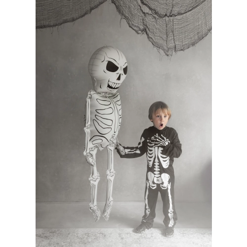 Balon folie uriaș Schemă osoasă XXL 129 cm – crem-negru pentru Halloween