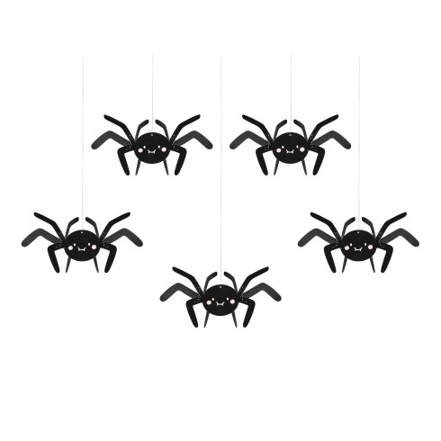 Papír dekoráció fekete pókok 27x17 cm – 5 db-os szett, DIY Halloween