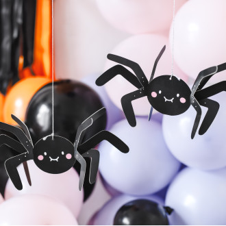 Papír dekoráció fekete pókok 27x17 cm – 5 db-os szett, DIY Halloween