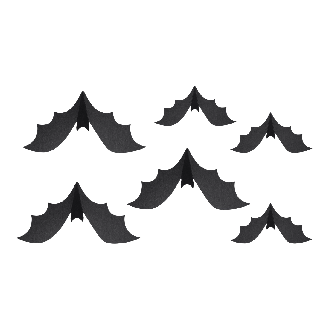 Pipistrelli neri in carta per decorazione, 6 pz, 19–29 cm