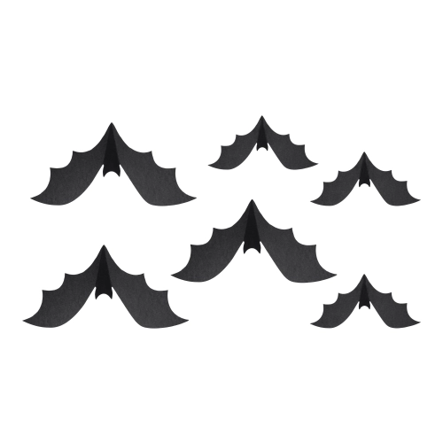 Papír fekete denevérek dekorációhoz, 6 db, 19–29 cm