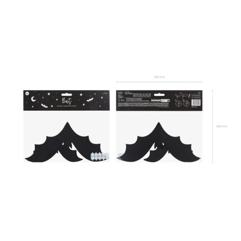 Papirnati črni netopirji za dekoracijo, 6 kosov, 19–29 cm