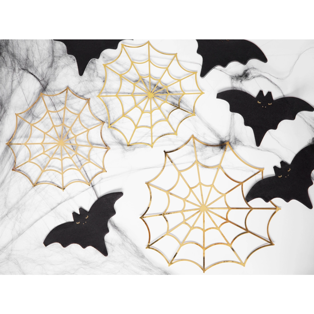 Decorațiuni din hârtie „pânze de păianjen” aurii, 3 buc – ornament de petrecere pentru Halloween