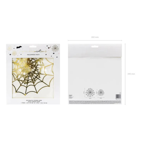 Papír dekorációk arany pókhálók, 3 db – halloweeni partidekoráció
