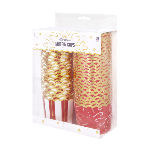 Karácsonyi muffin papírformák cukorpálcás mintával, 50 db