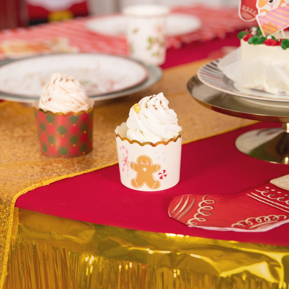 Karácsonyi kockás papír muffinforma, 50 db