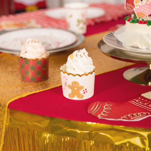 Karácsonyi kockás papír muffinforma, 50 db