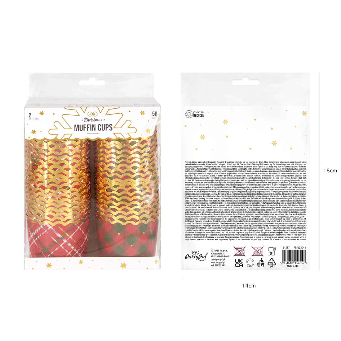 Karácsonyi kockás papír muffinforma, 50 db