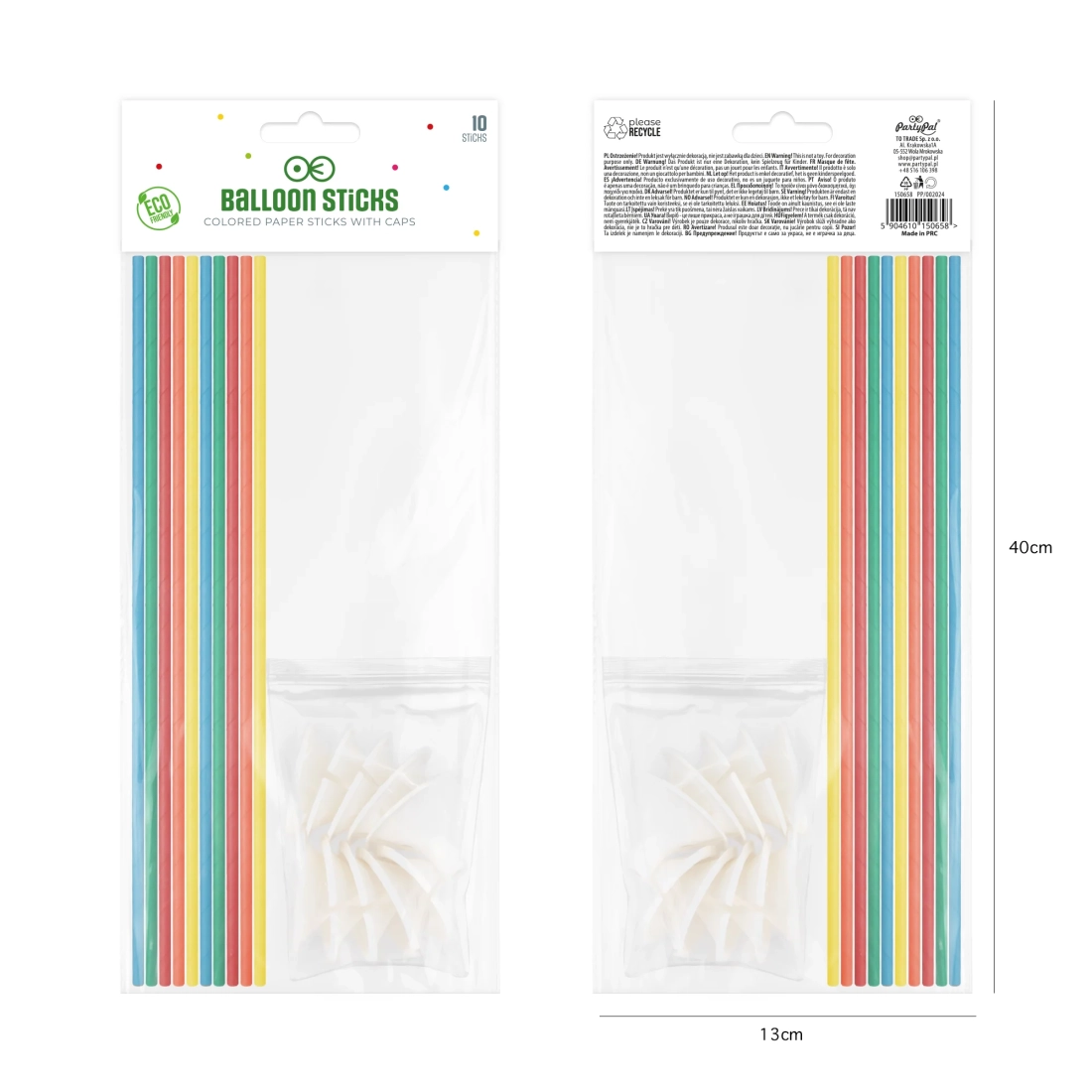 Papír szívószálas léggömbpálcák, vegyes színekben, 10 db