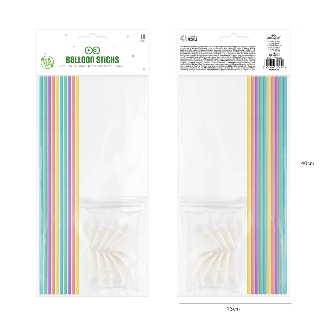 Papír pálcák lufikhoz, pasztell mix, 10 db