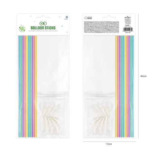 Papírové tyčky na balonky pastel mix 10 ks