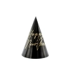 Pălării de petrecere din hârtie, negre cu model auriu, Revelion, 16 cm, 6 buc.