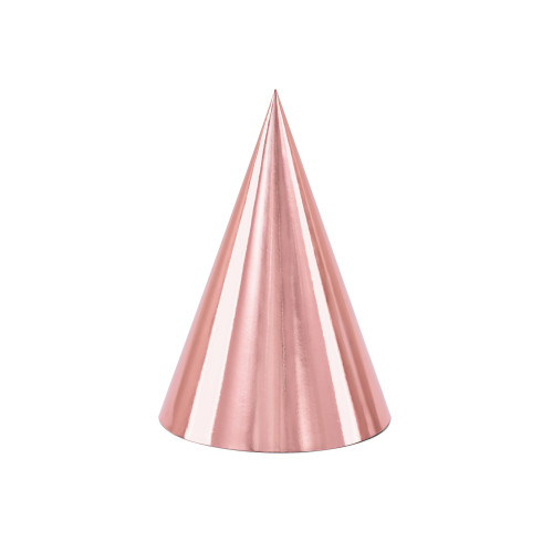 Papír partijáték sapkák rózsaarany 16 cm – 6 darabos készlet