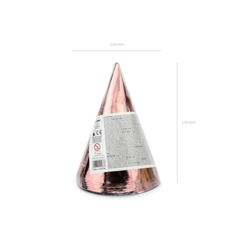 Papír partijáték sapkák rózsaarany 16 cm – 6 darabos készlet