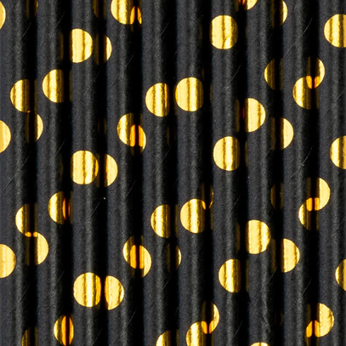 Papirnate party slamice črne z zlatimi pikami, 10 kos